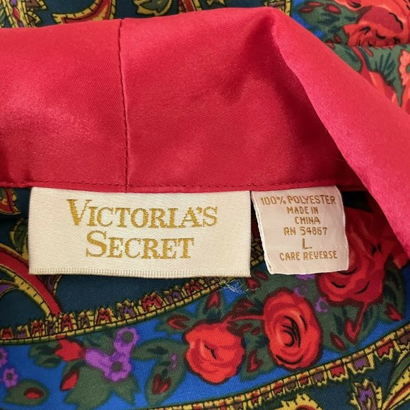 Vintage VICTORIAS SECRET GOLD LABEL Roses Long Robe L - Picture 6 of 6